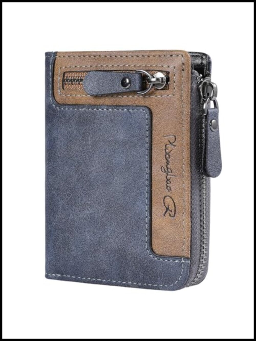 Men's Bifold Zipper Wallet Vintage Patchwork Card Holder with Coin Pocket